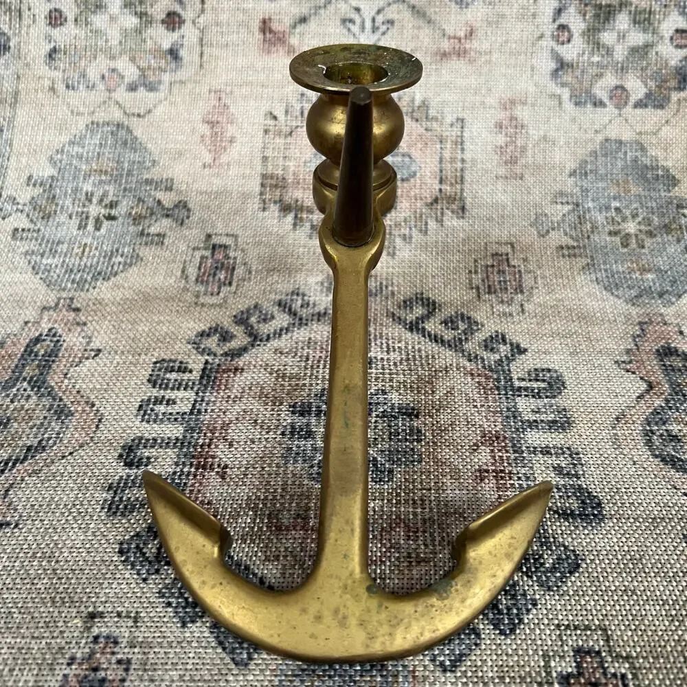 Vintage 60s Brass Anchor Candlestick Coastal‎ Nautical Decor
